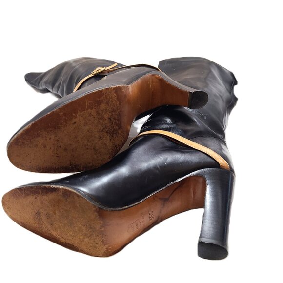 Vintage Ottorino Bossi sz 5 Knee High Riding Black Boots 35.5 Heels Pumps - Picture 5 of 14